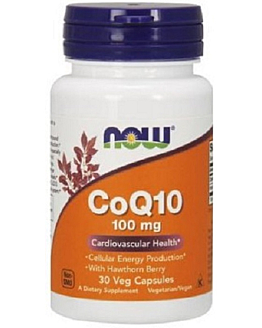 Now Foods CoQ10 With Hawthorn Berry 100 mg, Suplement diety z koenzymem Q10 i głogiem, Kapsułki