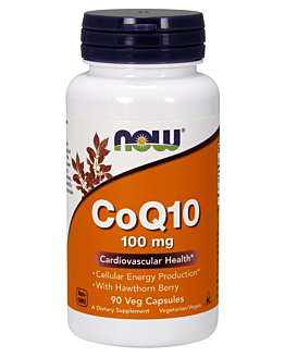 Now Foods CoQ10 With Hawthorn Berry 100 mg, Suplement diety z koenzymem Q10 i głogiem, Kapsułki
