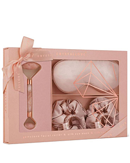 Crystallove Rose Quatrz Home Spa Set (Roller z Kwarcu Różowego + Opaska z Jedwabiu + 4 Gumki z Jedwa