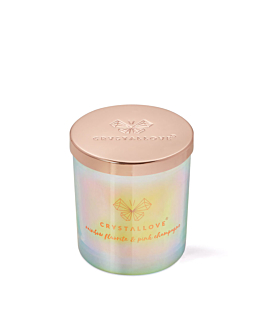 Crystallove Candela di Soia con Fluorite Arcobaleno e Champagne Rosa
