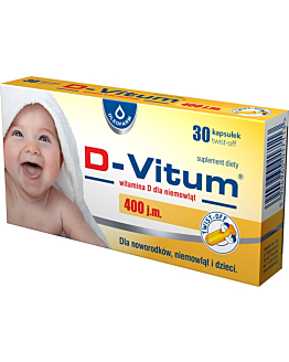 D-Vitum 400 j.m., Witamina D dla noworodków, niemowląt i dzieci, Kapsułki twist-off