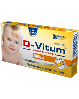 D-Vitum 600 j.m., Witamina D dla niemowląt od 6. miesiąca życia i dzieci, Kapsułki twist-off