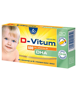 D-Vitum 600 j.m. witaminy D+DHA, Dla niemowląt od 6. miesiąca życia i dzieci, Kapsułki twist-off