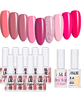 AlleLac Pinks1 Zestaw 9 Lakierów Hybrydowych Do Paznokci 6g Baza Top