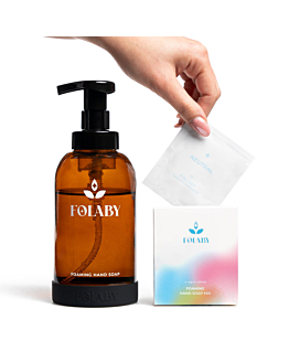 Folaby zestaw: Mydło do rąk w pianie + szklana butelka drzewo sandałowe & cytryna, neutral, mango, żurawina & róża (4 szt., 1000ml)