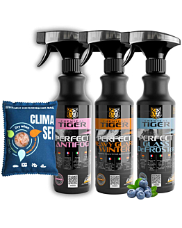 Chemical Tiger Pochłaniacz wilgoci 300 g, Odmrażacz do szyb 500 ml, Antypara  500 ml, Preparat zabezpieczający przed solą 500 ml