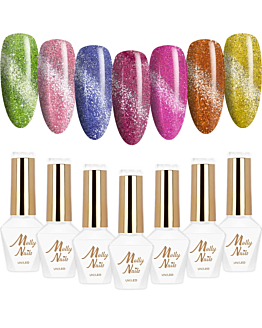 MollyNails Cat Eye Glacier Crush Zestaw 7 Lakierów Hybrydowych Do Paznokci 8g