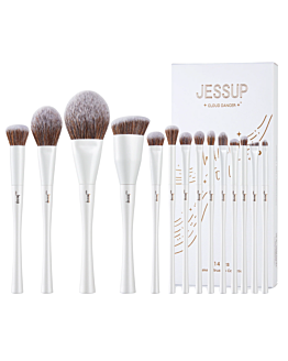 Jessup Makeup Brushes Collection, zestaw pędzli do makijażu twarzy i oczu jasnoszarych, 14 szt