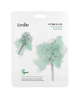 EcoBe Cica Ampoule Mask Pack, kojąco-nawilżająca maseczka w płachcie z ekstraktem z wąkroty azjatyckiej, 25ml