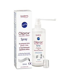 Oliprox, Spray do pielęgnacji głowy i ciała w łojotokowym zapalenia skóry, 150 ml