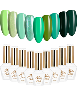 MollyNails Green Party Zestaw 9 Lakierów Hybrydowych Do Paznokci 8g