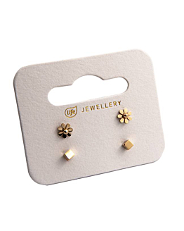 LIFE Kolczyki kwadrat + kwiatek, kolor złota, zestaw