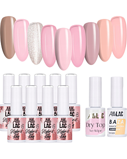 AlleLac Nudes1 Zestaw 9 Lakierów Hybrydowych Do Paznokci 6g Baza Top