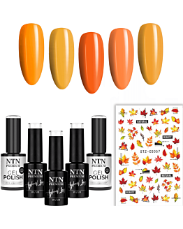 NTN Premium 5x5 g Lakier Hybrydowy Do Paznokci Dyniowe Halloween Jesień + Naklejki Jesień STZ-CS057