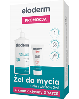 Eloderm Żel do mycia ciała i włosów 400 ml + Krem aktywny Zestaw