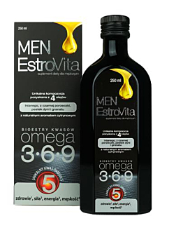 EstroVita Men, Kwasy omega-3-6-9 z czterech olejów roślinnych, Płyn