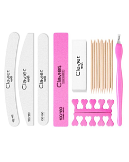 Clavier Zestaw do manicure pilnik do paznokci 3szt + patyczki do manicure 10szt + separator do pedicure + radełko + blok polerski + polerka