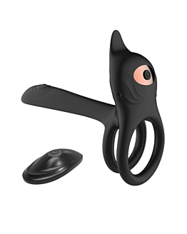 B-Series Magic Double Vibrating Ring wibrujący pierścień na penisa z pilotem Black