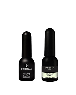 Didier Lab Zestaw: Kauczukowa baza do lakierów hybrydowych + Top Coat No Wipe Super Shiny