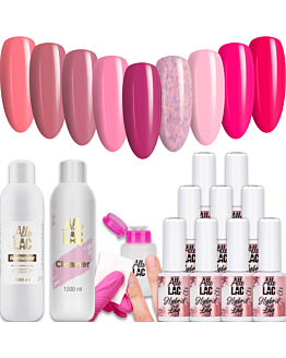 AlleLac Zestaw Pinks 9x6 g Lakier Hybrydowy Do Paznokci + Cleaner + Remover + Dozownik