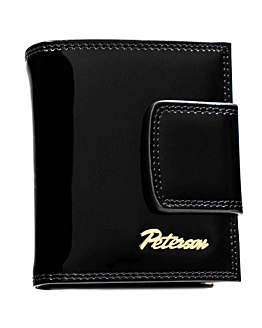 Peterson portfel damski skórzany mały pionowy na zatrzask RFID czarno-złoty