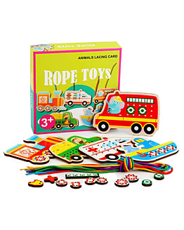 Habarri Puzzle drewniane Montessori - sznurówki - nauka wiązania Pojazdy