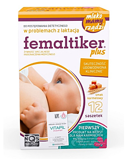 Femaltiker Plus, Suplement diety wspomagający laktację, Saszetki o smaku karmelowym + Próbka Vitapil Mama