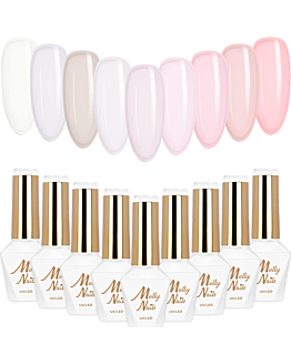 9x Lakier Hybrydowy MOLLYNAILS 8g French Manicure ZESTAW 9w1