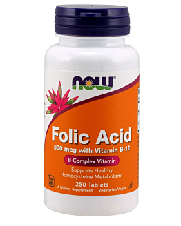 Now Foods Kwas foliowy 800 mcg i Witamina B12, Tabletki