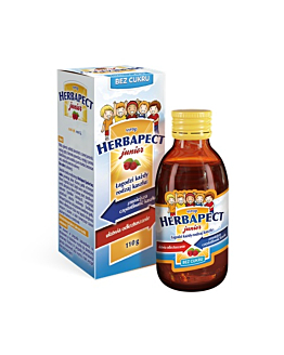 Herbapect Junior, Syrop na kaszel suchy i mokry, Dla dzieci od 1. roku życia, Smak malinowy, Bez cukru