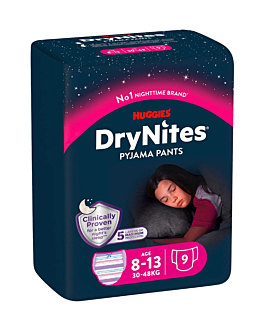 Huggies Dry Nites Girls Majtki na noc dla dziewczynek 8-13 lat, 9 szt.