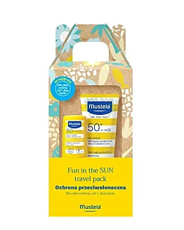 Mustela Sun Zestaw Fun In The Sun Travel Pack (Mleczko 40ml + Sztyft przeciwsłoneczny 9ml)
