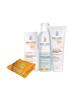 Iwostin Solecrin Zestaw (Emulsja SPF50 100ml + Pianka kojąca 150ml+ Żel-krem SPF50+ 200ml+ Ręcznik)
