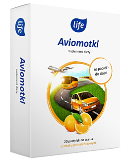 Life Aviomotki, Pastylki do ssania na podr&oacute;ż dla dzieci, Smak pomarańczowy