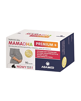 MamaDHA Premium+, Suplement diety dla kobiet planujących ciążę, w ciąży i karmiących piersią, Kapsułki