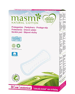 Masmi Wkładki Higieniczne o Anatomicznym Kształcie 100% Bawełny Organicznej