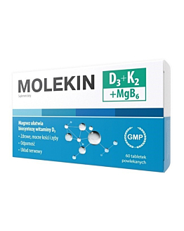 Molekin D3+K2+MG B6, Suplement diety z witaminą D, K i magnezem, Tabletki