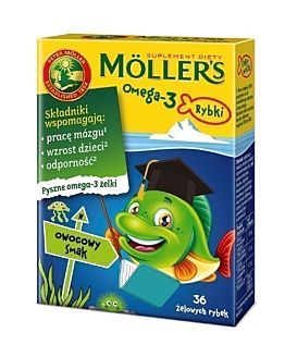 Mollers Omega-3 Rybki, Żelki z kwasami omega-3 i witaminą D3 dla dzieci, Smak owocowy