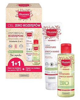 Mustela Zestaw Maternite (Krem na na rozstępy Bez Zapachu + Olejek na rozstępy Gratis)
