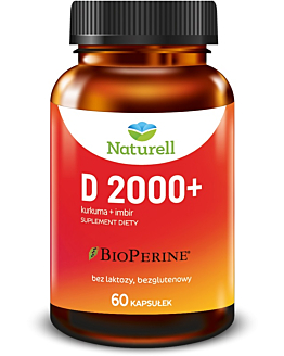 Naturell D 2000+, Suplement diety z witaminą D, imbirem, kurkumą i BioPerine, Kapsułki