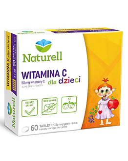 Naturell, Witamina C dla dzieci, 50mg, Tabletki do rozgryzania i żucia, Smak czarnego bzu i jabłka