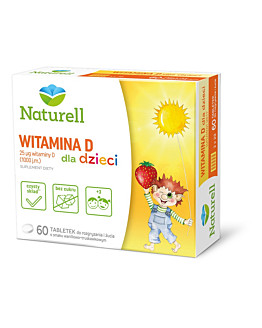 Naturell Witamina D dla dzieci 1000 j.m., Smak waniliowo-truskawkowy, Tabletki do rozgryzania i żucia