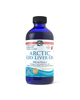 Nordic Naturals Arctic Cod Liver Oil, Olej z dzikiego dorsza arktycznego, Smak truskawkowy, Płyn