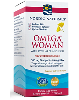 Nordic Naturals Omega Woman 500 mg, Suplement diety z kwasami tłuszczowymi omega-3, Kapsułki