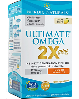 Nordic Naturals Ultimate Omega 2x Mini z Witaminą D3 1120 mg, Smak cytrynowy, Kapsułki