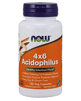 Now Foods Acidophilus 4x6, Suplement diety zawierający żywe kultury bakterii, Kapsułki