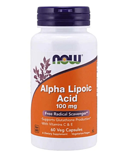 Now Foods Kwas alfa-liponowy, witamina C i witamina E 100 mg, Kapsułki