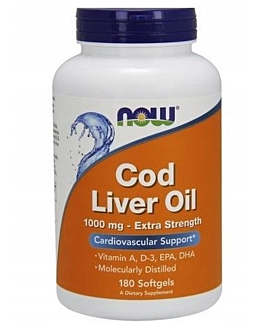 Now Foods Cod Liver Oil 1000 mg Extra Strength, Olej z watroby dorsza, Kapsułki