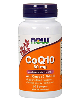 Now Foods CoQ10 With Omega-3 60 mg, Suplement diety z koenzymem Q10 i kwasami omega-3, Kapsułki