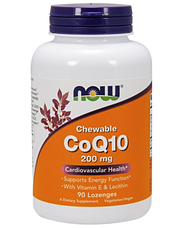 Now Foods CoQ10 With Lecithin & Vitamine E 200 mg, Suplement diety z koenzymem Q10 i głogiem, Tabletki do ssania